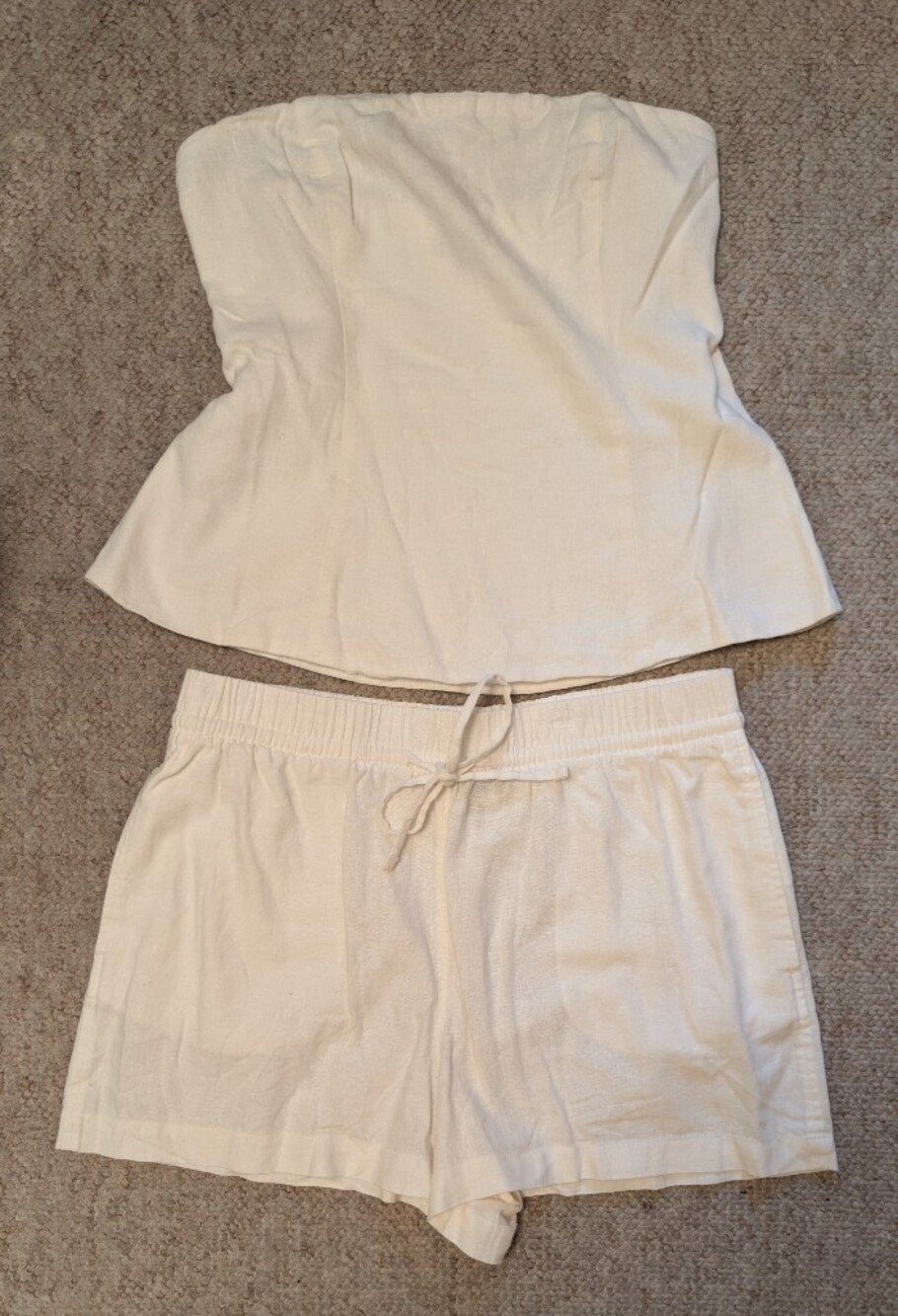 Dynamite Strapless Cream Linen Peplum Top and Shorts